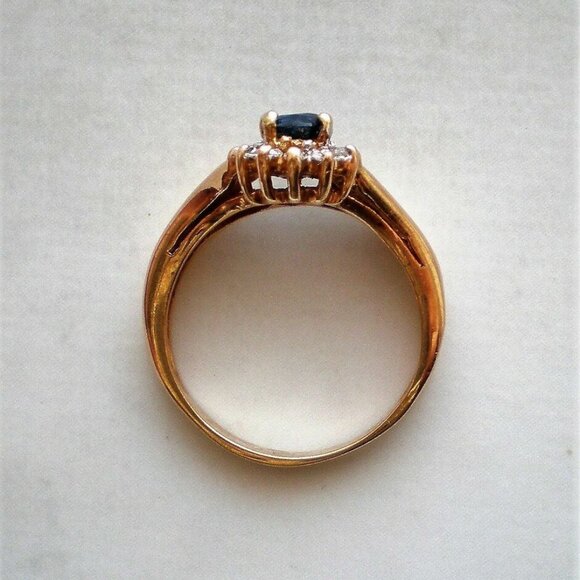 Vintage Solid 14K Yellow Gold 0.73CT Sapphire Diamond V Design Chevron Ring P - Picture 5 of 10